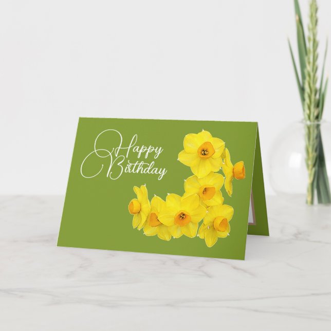 Gult Daffodils Lime Green Background Birthday Kort (Framsida)