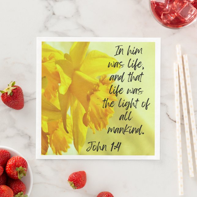Gult Daffodils Napkins Scripture John 1-4 Pappersservett (Insitu)