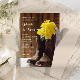 Gult Daffodils och Cowboy Boots Westerna Bröllop Inbjudningar