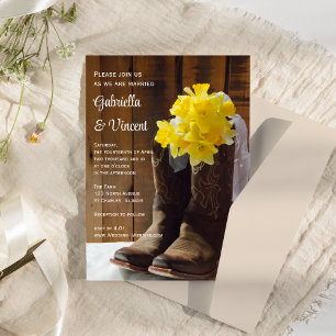 Gult Daffodils och Cowboy Boots Westerna Bröllop Inbjudningar