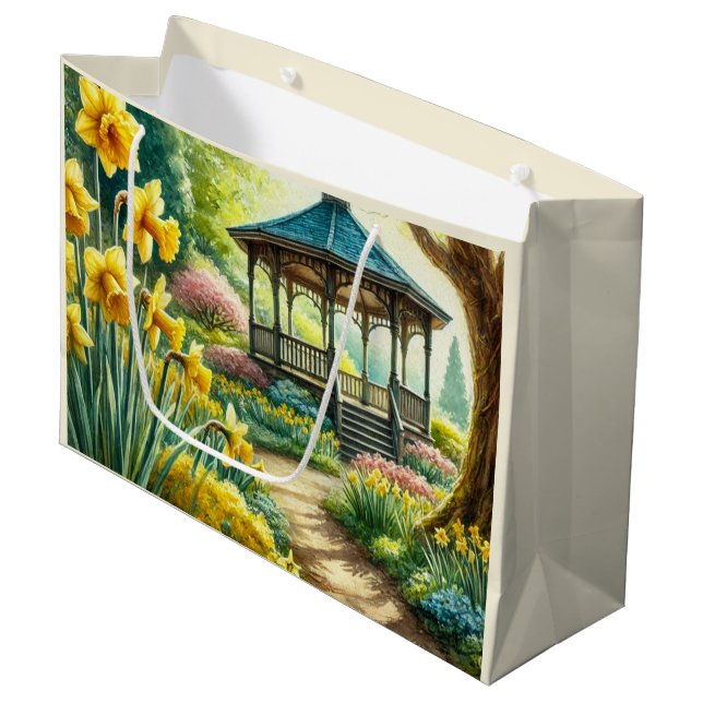 Gult Daffodils och Gazebo Blommigt Gift Bag (Framsidan Vinklad)