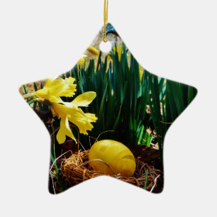 Gult Daffodils och Gult Påskägg Julgransprydnad Keramik