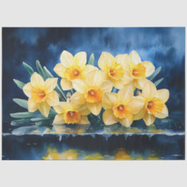 Gult Daffodils on Blue Watercolor Decoupage