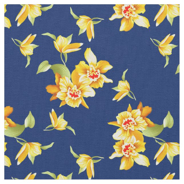Gult Daffodils on Navy Blue Tyg (Närbild)