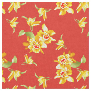 Gult Daffodils on Red Tyg