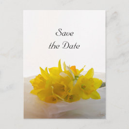 Gult Daffodils on White Bröllop spara datum Meddelande Vykort