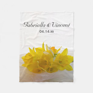Gult Daffodils on White Vår bröllop Fleecefilt