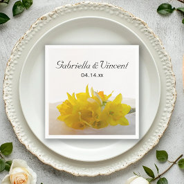 Gult Daffodils on White Vår bröllop Pappersservett