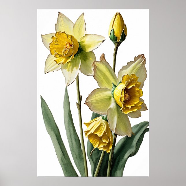 Gult Daffodils Poster Flower Art Print (Framsidan)