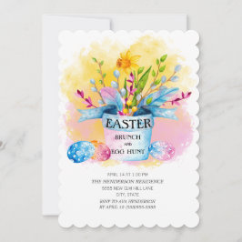 Gult Daffodils Rosa Påsk Brunch Egg Hunt Inbjudningar