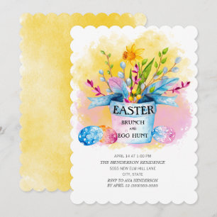 Gult Daffodils Rosa Påsk Brunch Egg Hunt Inbjudningar