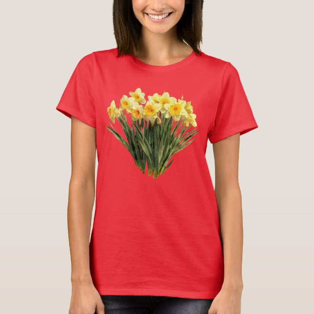 Gult Daffodils Vår Blommigt T Shirt (Framsida)