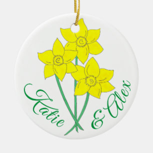 Gult Daffodils Vår blommor Bunch Blommigt Julgransprydnad Keramik