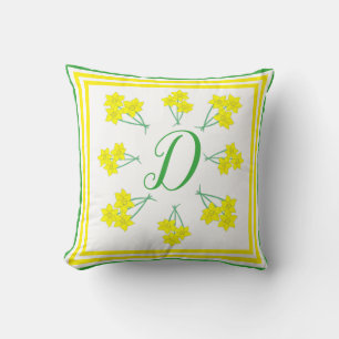 Gult Daffodils Vår blommor Bunch Initial Kudde