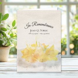 Gult Daffodils Watercolor Funeral Service Foldad Program