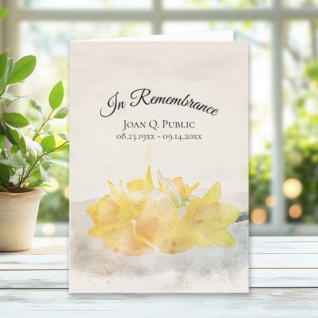 Gult Daffodils Watercolor Funeral Service Foldad Program (Skapare uppladdad)