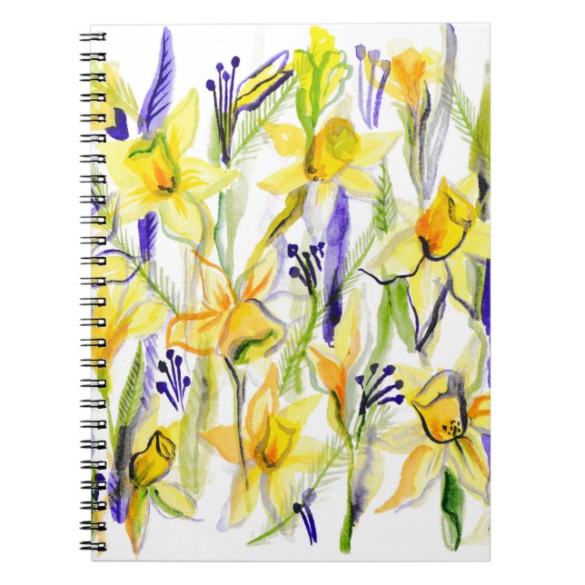 Gult Daffodils Watercolor Illustration Anteckningsbok (Framsidan)