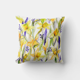 Gult Daffodils Watercolor Illustration Kudde