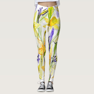 Gult Daffodils Watercolor Illustration Leggings