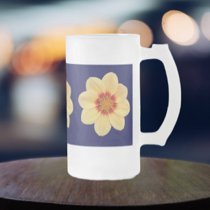 Gult Dahlia-Blommönstret om Blue Frostat Ölglas
