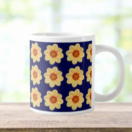 Gult Dahlia-Blommönstret om Blue Jumbo Mugg