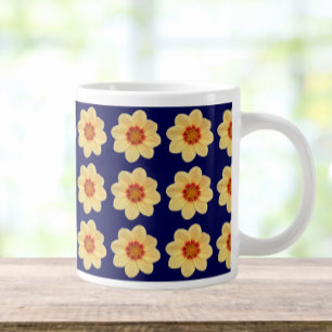 Gult Dahlia-Blommönstret om Blue Jumbo Mugg