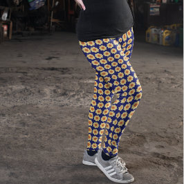 Gult Dahlia-Blommönstret om Blue Leggings