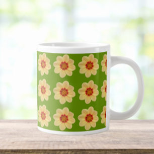 Gult Dahlia-Blommönstret om Grönt Jumbo Mugg