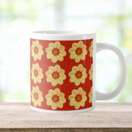 Gult Dahlia-Blommönstret om Röd Jumbo Mugg