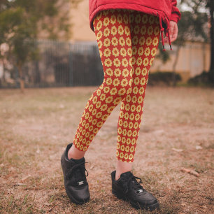 Gult Dahlia-Blommönstret om Röd Leggings