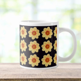 Gult Dahlia-Blommönstret på Black Jumbo Mugg