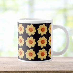 Gult Dahlia-Blommönstret på Black Jumbo Mugg