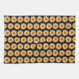 Gult Dahlia-Blommönstret på Black Kökshandduk