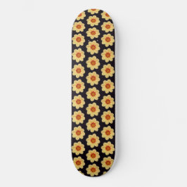 Gult Dahlia-Blommönstret på Black Mini Skateboard Bräda 18,5 Cm