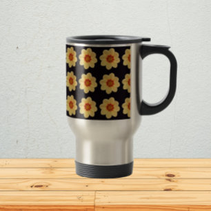 Gult Dahlia-Blommönstret på Black Resemugg