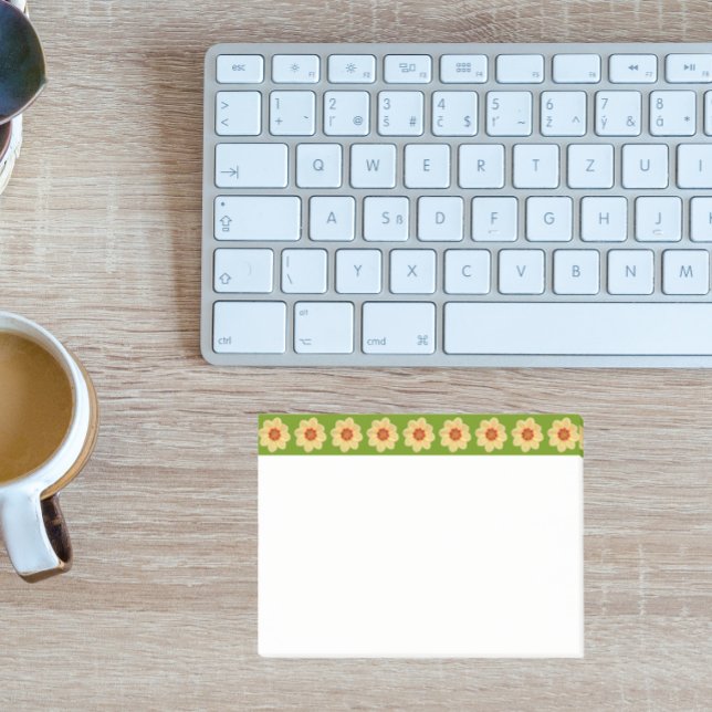 Gult Dahlia-Blommönstret vid Grönten Gräns Post-it Block (In Situ)