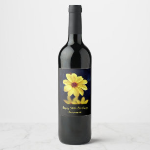 Gult Dahlia-Eleganten Flower Roligt 50:e födelseda Vinflaska Etikett
