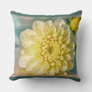 Gult Dahlia Flower på Mörk Teal Background Kudde