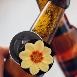 Gult Dahlia på Black Blommigt Flasköppnare