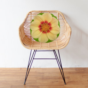Gult Dahlia på Blommigten Grönt Rund Kudde