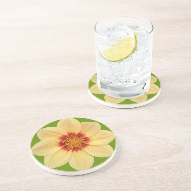 Gult Dahlia på Blommigten Grönt Underlägg (Sidan)