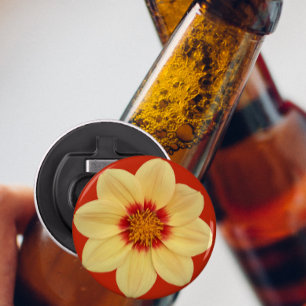 Gult Dahlia på Red Blommigt Flasköppnare