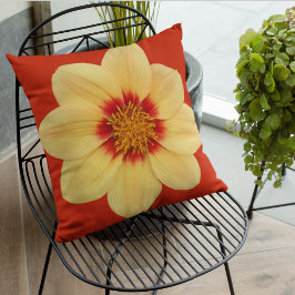 Gult Dahlia på Red Blommigt Kudde