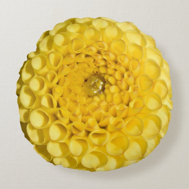 Gult Dahlia Round Pillow Rund Kudde (Framsidan)
