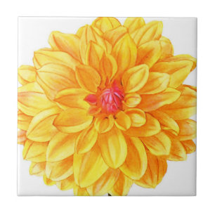 Gult Dahlia, vattenfärg Kakelplatta
