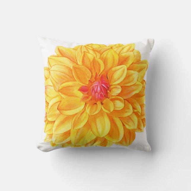 Gult Dahlia, vattenfärg Kudde (Framsida)
