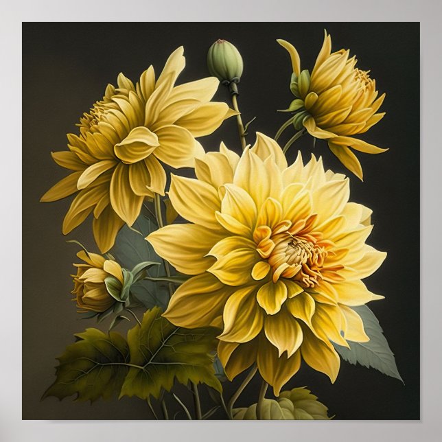 Gult Dahlias Flower Art Print Poster (Framsidan)
