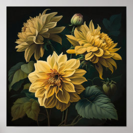 Gult Dahlias Flower Art Print Poster