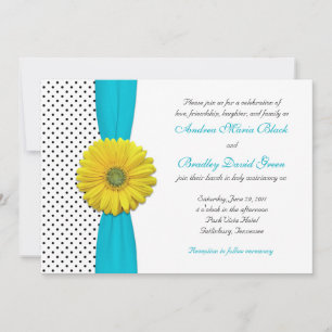 Gult Daisy Aqua Polka Dot Wedding bjudande in Inbjudningar