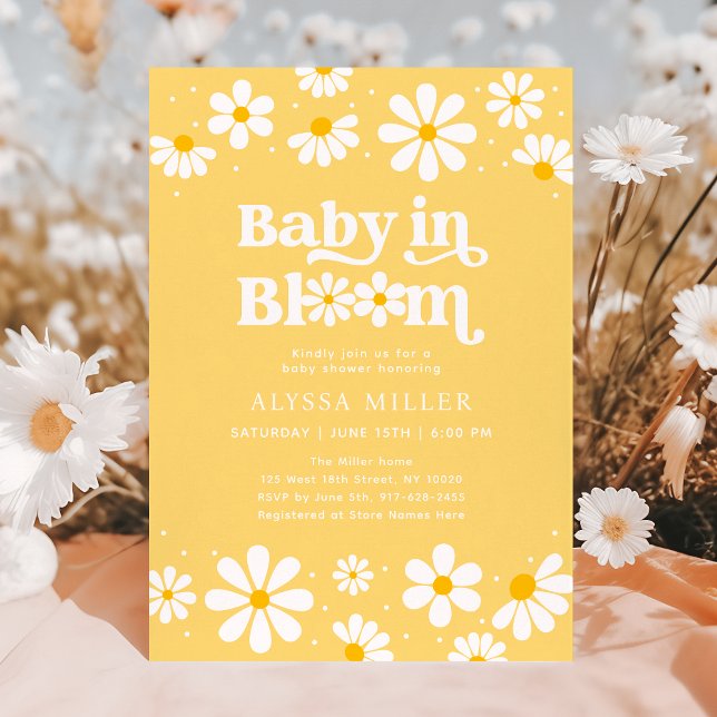 Gult Daisy Baby i Bloom Baby Shower Inbjudningar (Skapare uppladdad)